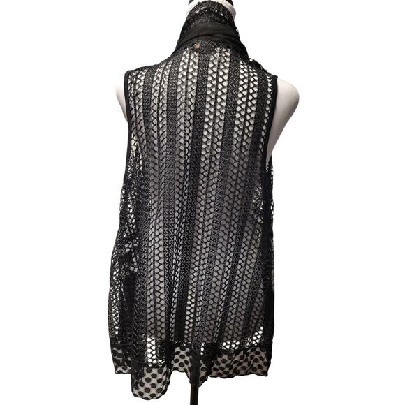 Mixed Media Black Open Weave Vest Whimsigoth Gothic Feather Witchy Women's‎ PS - Picture 2 of 7